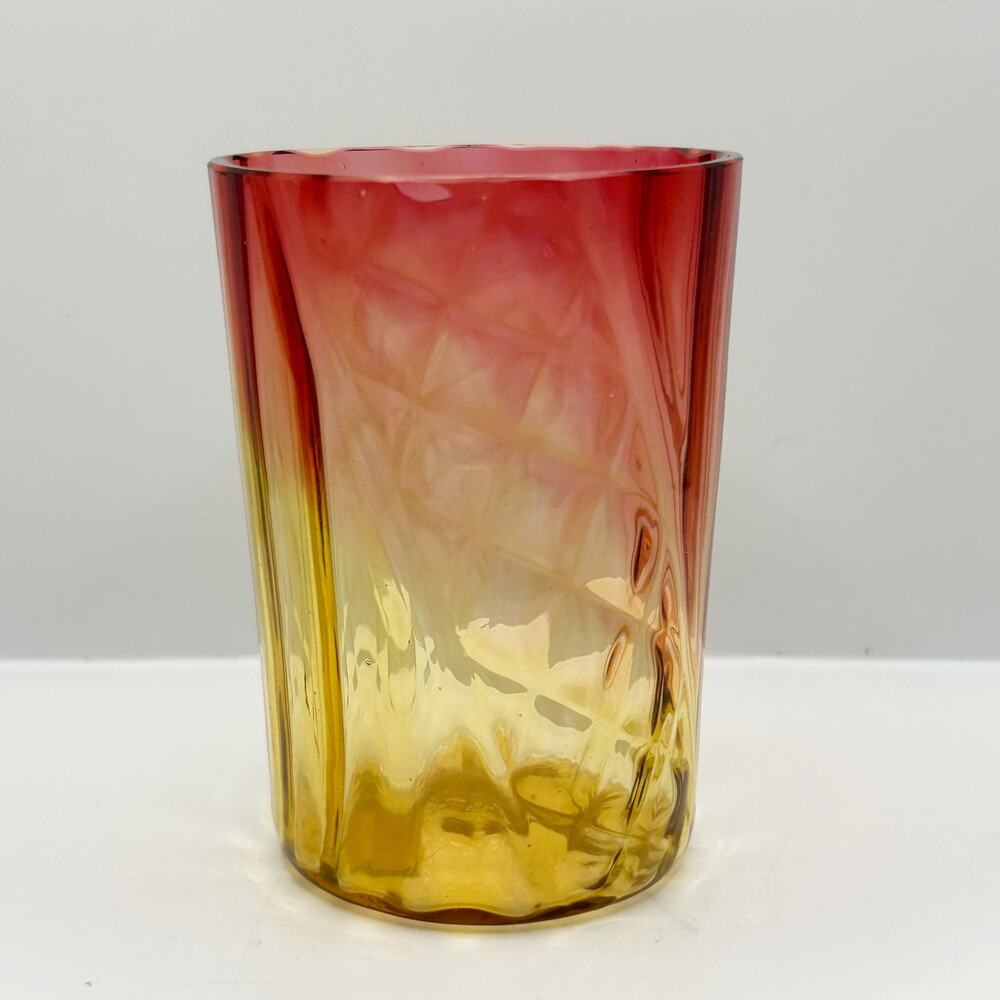 Antique Victorian Amberina Glass Water Tumbler Diamond & Panel Optics c.1890